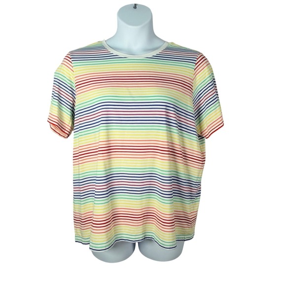 Lands' End Tops - Lands End T-shirt Women 1X 16W-18W Rainbow Stripe Supima Cotton Short Sleeve Tee